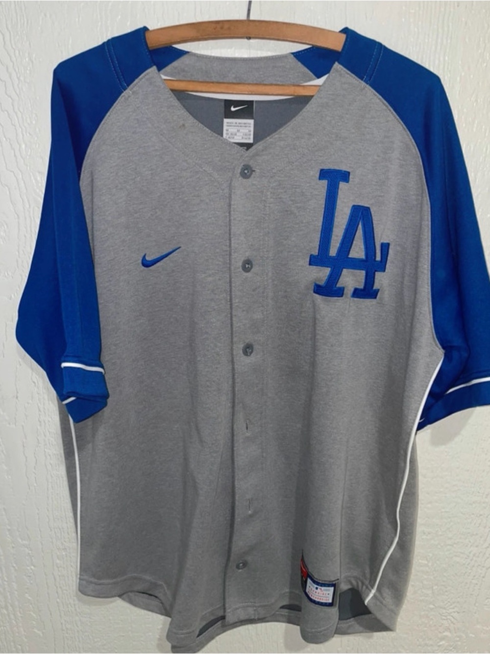 Nike Los Angeles Dodgers Gray and Royal Blue Button Baseball Jersey